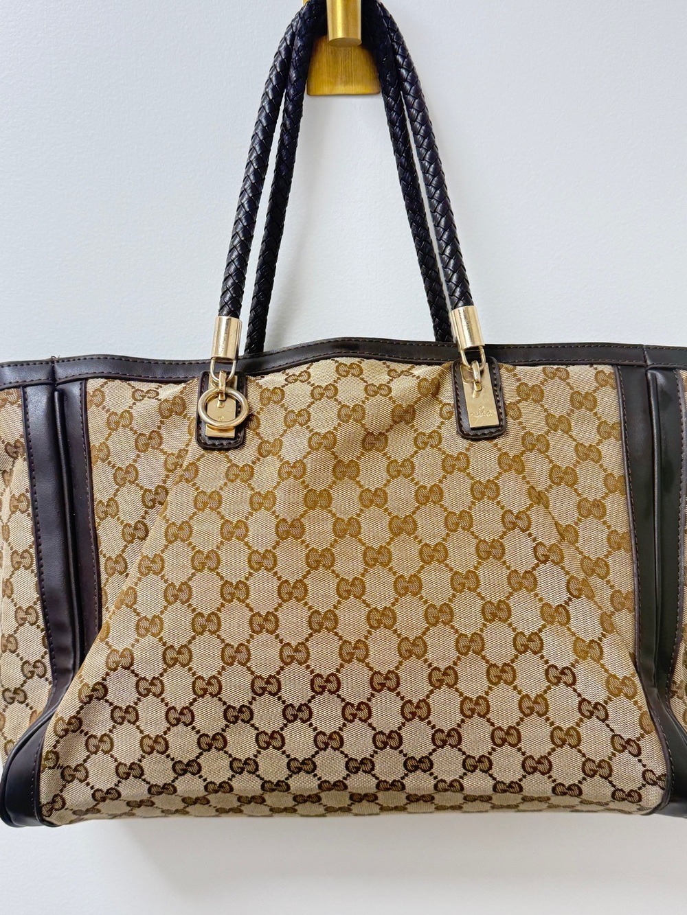 Gucci Beige/Brown GG Canvas Tote with Braided Handles - Picture 12 of 16